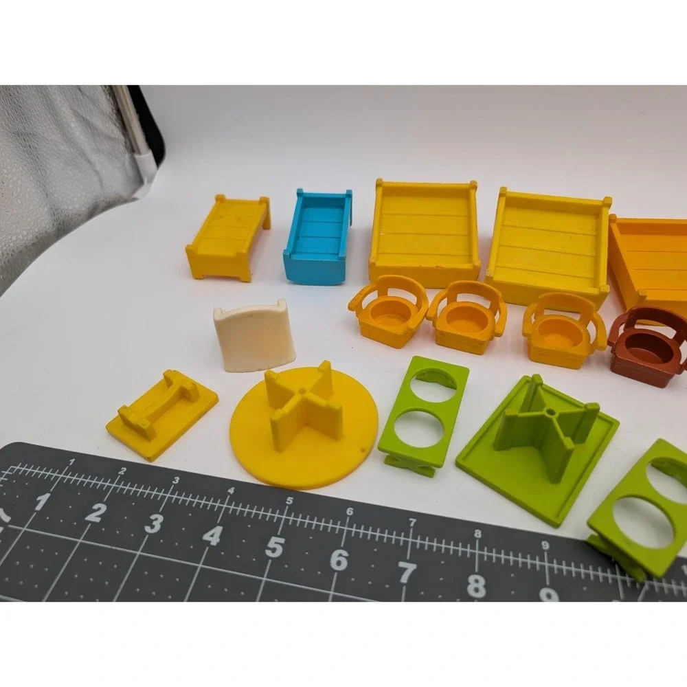 Fisher Price Little People Furniture Bed Picnic Table Bench Kitchen Vintage Lot